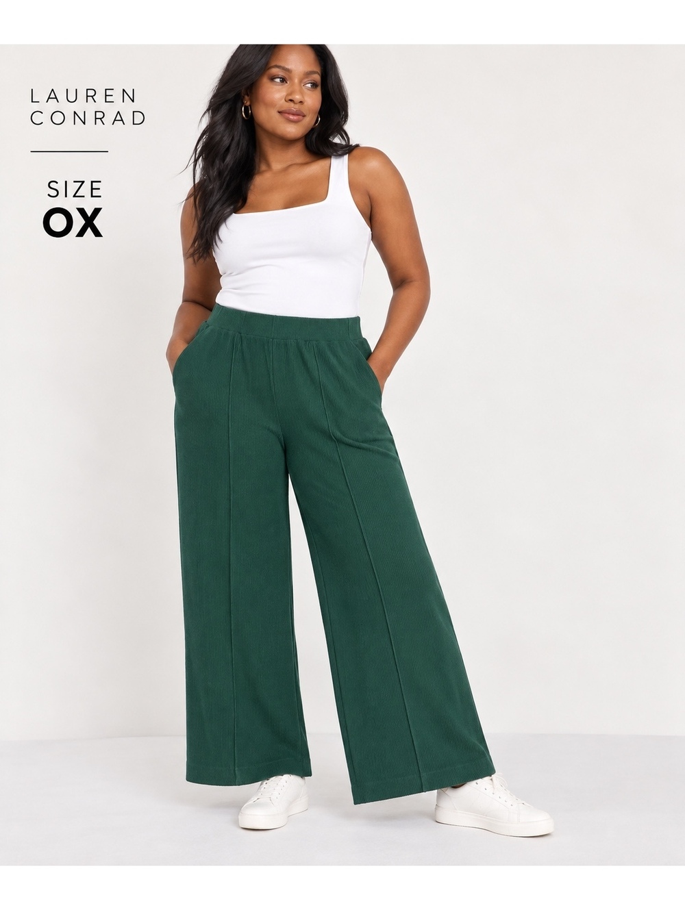 LC Lauren Conrad Green Ribbed Wide Leg Pants Women’s Plus 0X